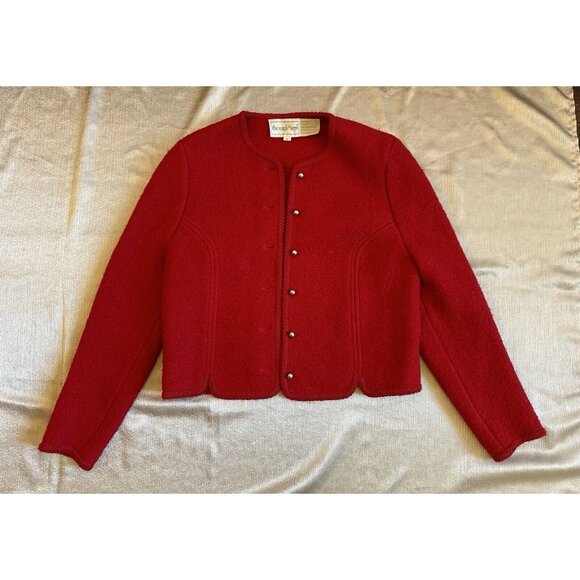 Vintage The Eagles Eye 100% Wool Cardigan Coat Sweater Red Buttons Christmas Sz8 - Picture 1 of 9